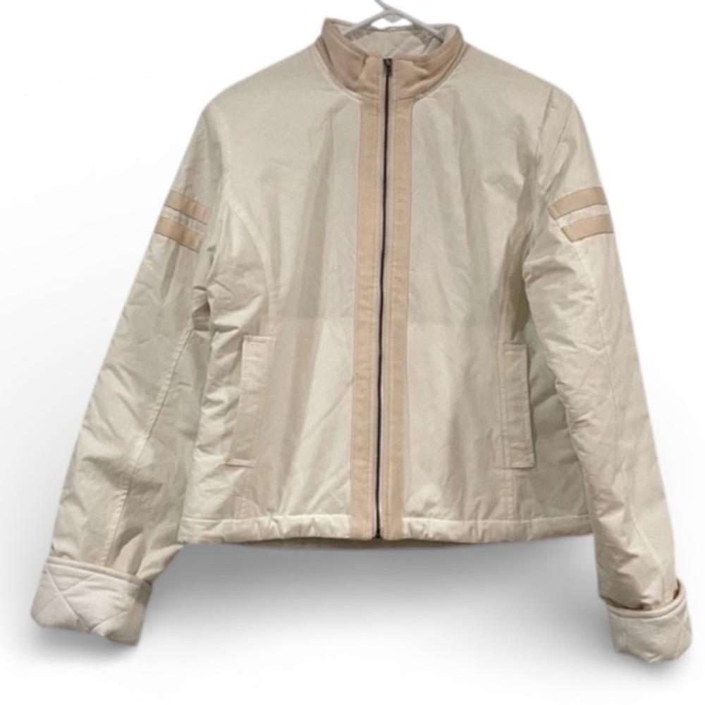 James Perse 100% Cotton Quilted Jacket Cream/ Off White Jacket W/ Tan Stripe NWT